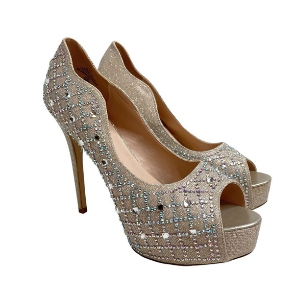 De Blossom Collection Platform Embellished Peep Toe Stiletto Heels 10 Kinko-37 - Picture 1 of 9